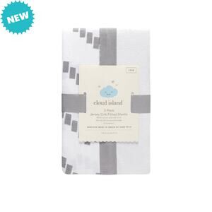 Cloud Island Crib Sheet 2 Pack Gray Chevron & Solid White Fitted Cotton NWT